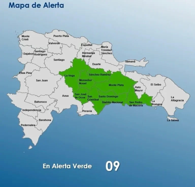 El COE coloca 08 provincias y al Distrito Nacional en alerta verde